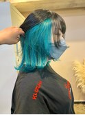 ターコイズインナー　ブルーグリーン　ダブルカラー　ブリーチ