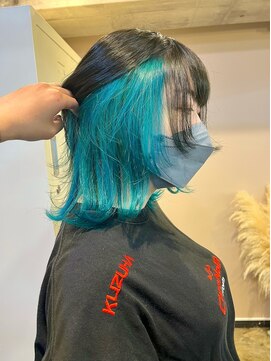 リラス 博多(rilas) ターコイズインナー ブルーグリーン ダブルカラー ブリーチ