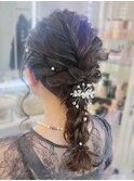 結婚式 二次会 お呼ばれ 編みおろし×パールアクセサリー