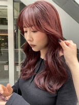 暖色カラーダブルカラーボルドーワインレッド顔まわりカット