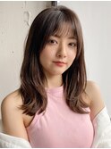 小顔 前髪 レイヤーカット くびれヘア  アプリコットオレンジ"