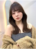 ミディアムレイヤーくびれ韓国チョコレートブラウン