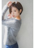 大人可愛い20代30代40代黒髪前下がりひし形小顔ボブ丸みショート