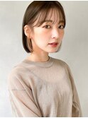 オリーブアッシュグレーベージュ前髪パーマ切りっぱなしボブ4