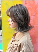 ★グレージュデザインカラーハッシュカットツートンカラーボブ