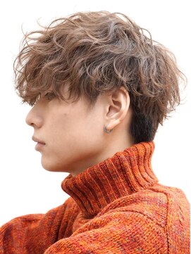 アズ ワン(AS ONE) 波巻きパーマツイストスパイラルパーマツーブロックメンズ黒髪