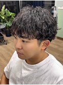 ニュアンスパーマ/センターパート/韓国マッシュ/ダークアッシュ