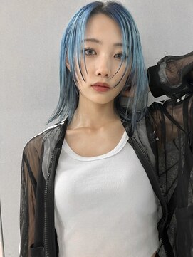 ジーナリア(Xena ria) 姫カットレイヤー/韓国風巻き/くすみベージュ/ブルーカラー★86