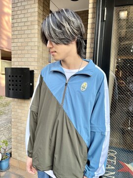 ハグ 横浜(HUG) メンズハイライト*センターパートウルフ