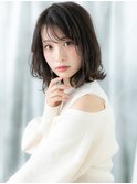 大人可愛いアッシュブラック外ハネボブウルフl小山20代30代40代
