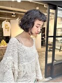 黒髪ボブパーマ/ボブくるくるパーマ