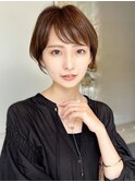 ショート 顔周りカット ブラウンベージュ 30代40代 艶髪 透明感