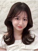 ◇オリーブグレー韓国風巻きレイヤーカットマロンベージュ銀座