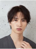 ラウンドマッシュパズカット波巻きパーマメンズウルフカット