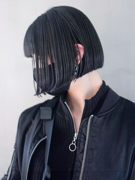 アルバム 銀座(ALBUM GINZA) アッシュブラック美髪セミディブルーシルバー_ba494601