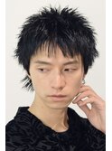 □スパイキーショートブルーブラックフェザーパーマサーフカール