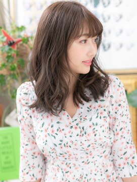 カバーヘア ブリス 上尾西口店(COVER HAIR bliss) 斜めバングアースカラー波巻きくびレイヤーh4上尾20代30代40代