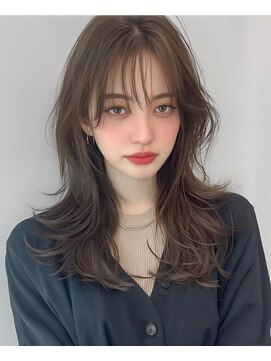 ケイバイミシェリー(kei by misherry) たっぷりレイヤーボブルフ黒髪ウルフヘアシースルーバング韓国