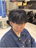メンズカット/ブルーブラック/無造作/パーマ風