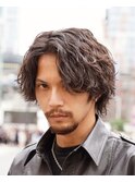 仙台スパイラルパーマメンズマッシュセンターパート緩め強め30代