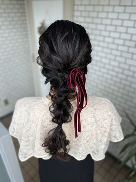 フェリーチェ(Felice) 編みおろし ルーズヘア ベロアリボン お呼ばれヘア