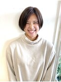 前下がりショートまるみショートハイライトココアブラウン