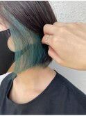 インナーカラー/エメラルドグリーン/ボブ/ケアブリーチ