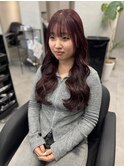 レイヤーカットワインレッドチェリーレッド韓国風巻き