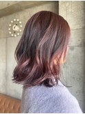 大人可愛いピンクブラウン艶カラー×ゆるふわウェーブミディ