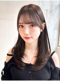 小顔前髪顔まわりミディアムレイヤー可愛いナチュラルストレート