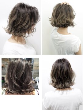 トルネード(TORNADO) 外国人風ボブ ハイライトバレイヤージュ グレージュ　白髪ぼかし