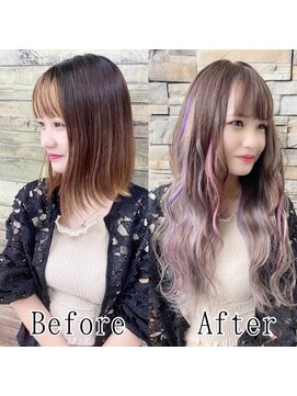 あるじゃんすー 岡山店 アッシュパープル×ラベンダー#エクステ#ハイライトカラー#岡山