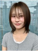 大人女性くびれボブくびれミディアム韓国レイヤーオリーブカラー