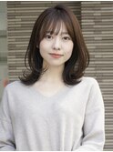 20代30代40代大人のふんわりくびれ外ハネミディ×前髪あり