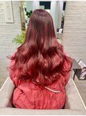 赤髪　バレイヤージュ　ハイライト　ロングヘア