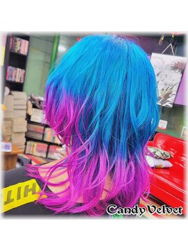 美容室キャンディー ベルベット(Candy Velvet) 水色ピンクの鮮やかウルフ