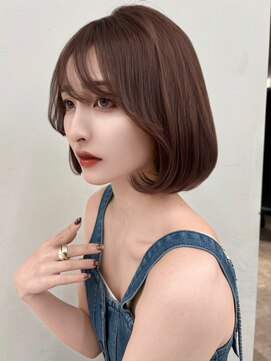 ロンドガーネット 池袋(Lond garnet) ミニウルフチェリーブラウンブリーチなしショートボブ前髪/池袋