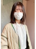 ミディアムレイヤー顔周りシースルーブラウンベージュグレージュ