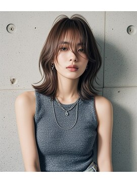 ハイライトクラゲヘアミニボブ成人式パーマミディアム裾カラー