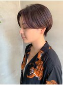 ハンサムショート、センターパート、ピンクパープル