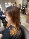 顔まわりレイヤー×オレンジブラウンストレート