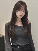 バタフライカット顔周りカット韓国風髪質改善ストレートブラウン