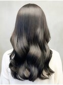 髪質改善カラーくびれ巻き髪ロングヘア透明グレージュ秋カラー