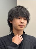 スパイラルパーマツイストパーマアップバング短髪メッシュ