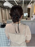 結婚式お呼ばれアレンジ/ヘアセット/シニヨン/お団子/リボン