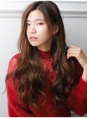 大人可愛いナチュラルオレンジブラウンロング