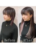 ホワイトピンク×ブラック#シールエクステ#小顔ヘア#ベース#新宿