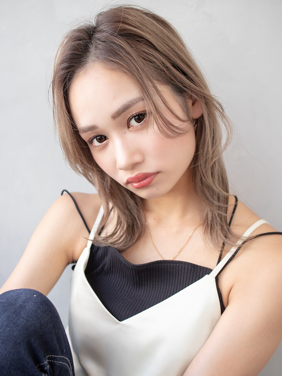 大人可愛い美髪小顔カットミルクティーベージュ20代30代267