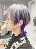シルバーカラーツーブロックマッシュショート  ウルフハイライト