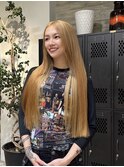 ハニーブロンドハイトーンロングダブルカラーロングケアブリーチ